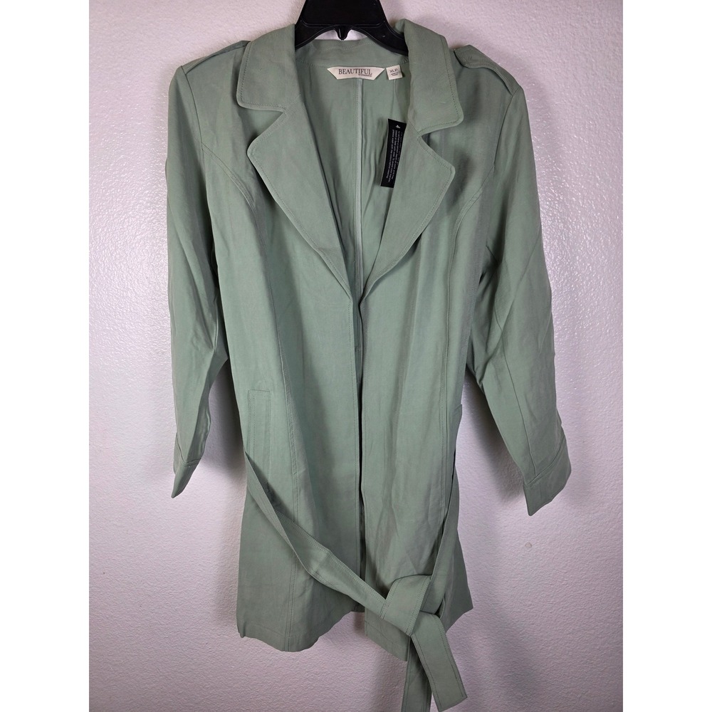 Beautiful by Lawrence Zarian Sage‎ Green Belted Trench Jacket XLP